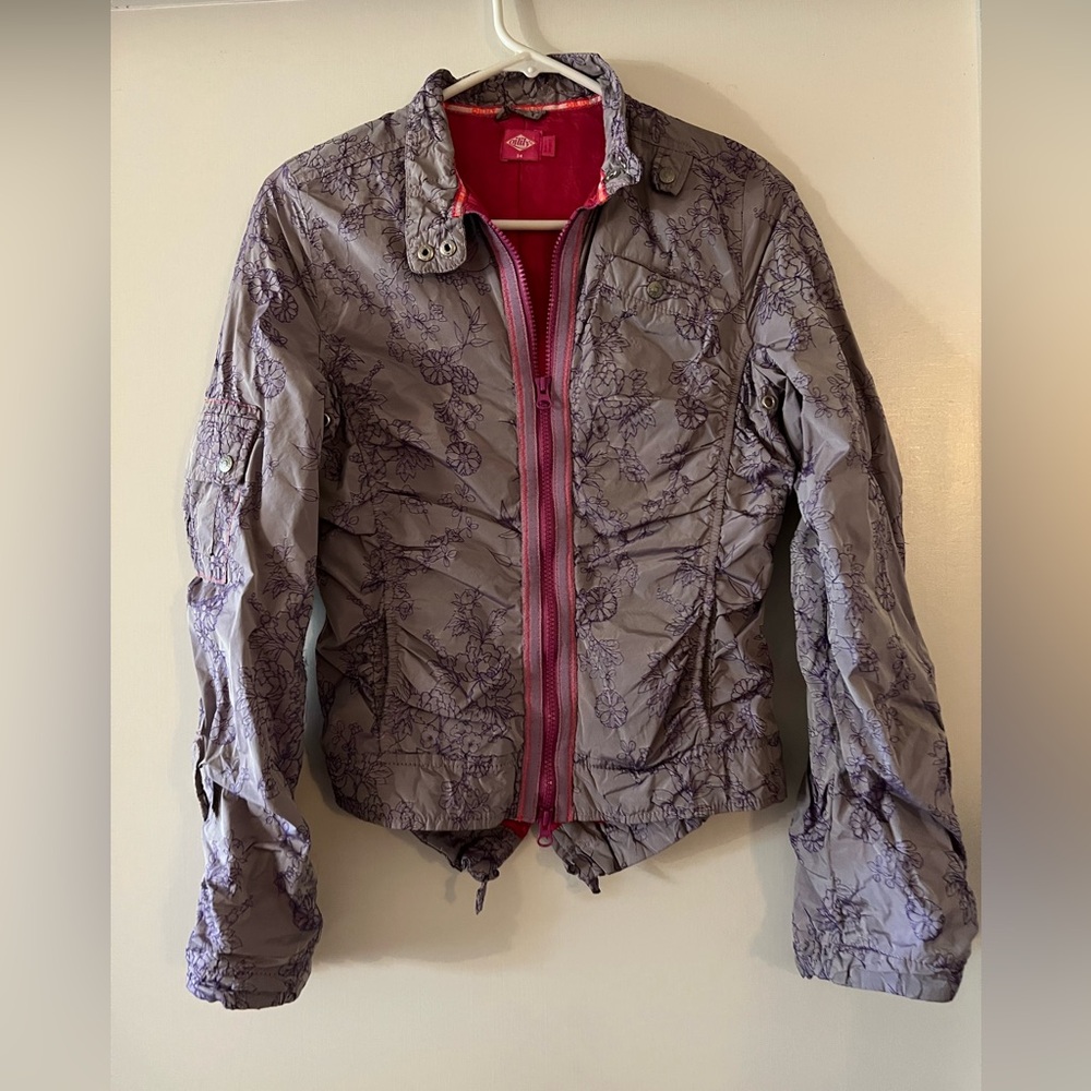 Oilily Lavender Floral Utility Jacket with Pink Trim